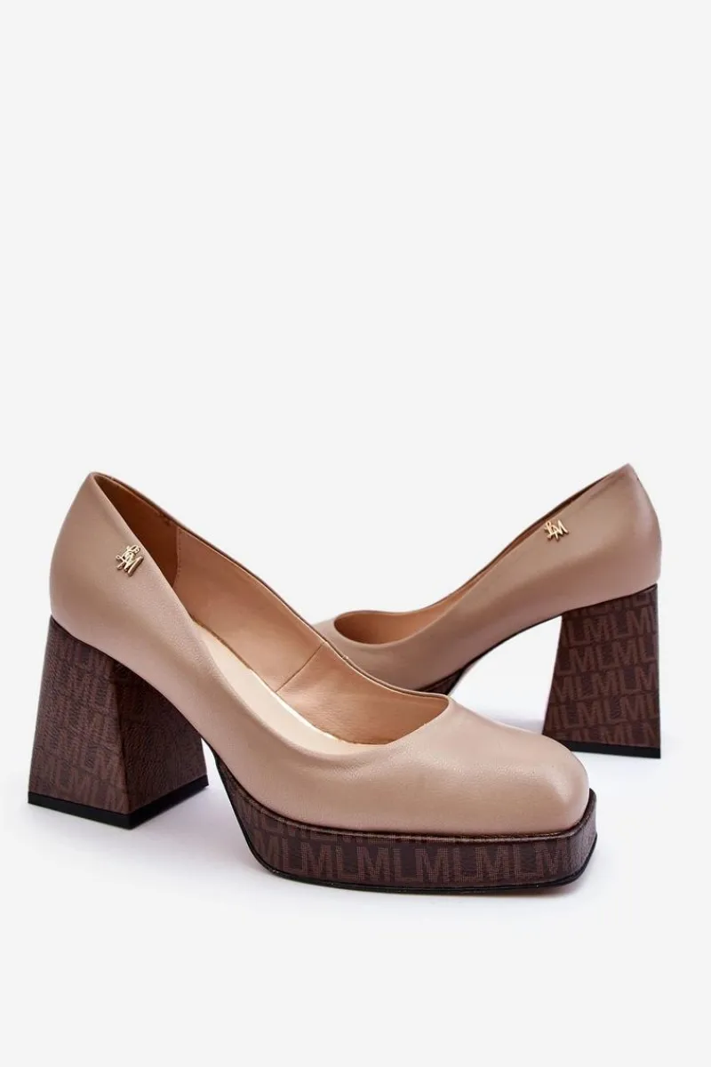 Czółenka Na Platformie|Czółenka Na Słupku>Laura Messi Modne Skórzane Czółenka 2599 Beżowe