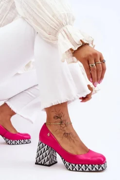 Clearance Laura Messi Modne Skórzane Czółenka 2599 Fuksja