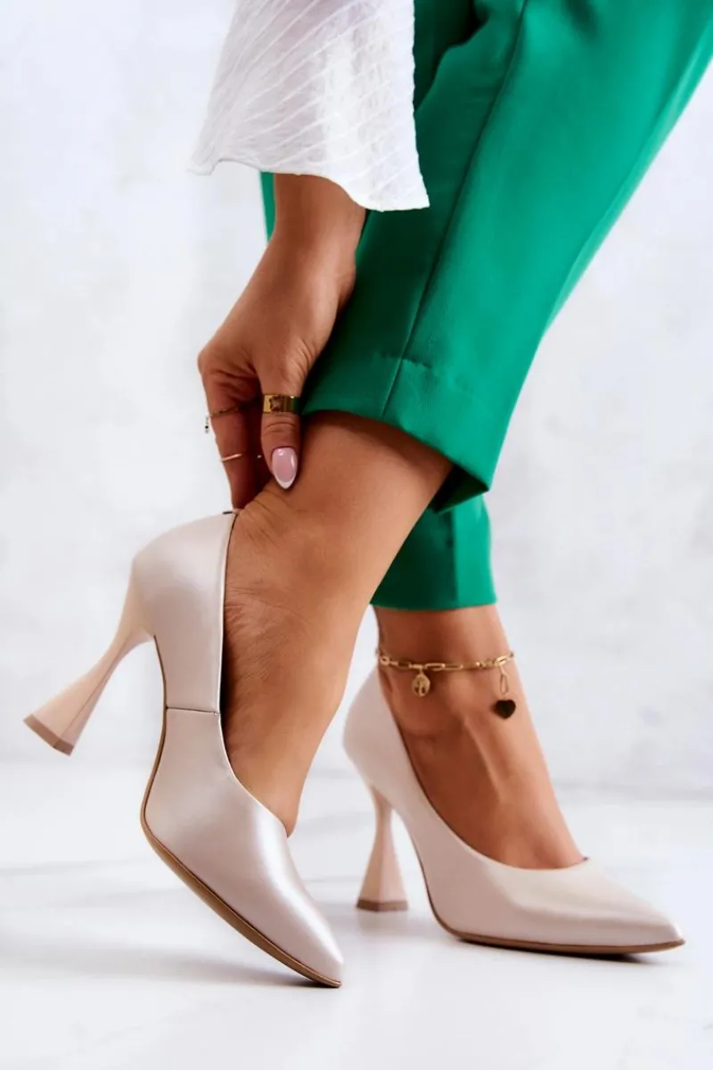 Czółenka Klasyczne>Boto Modne Skórzane Czółenka Lewski Shoes 3181 Beżowe