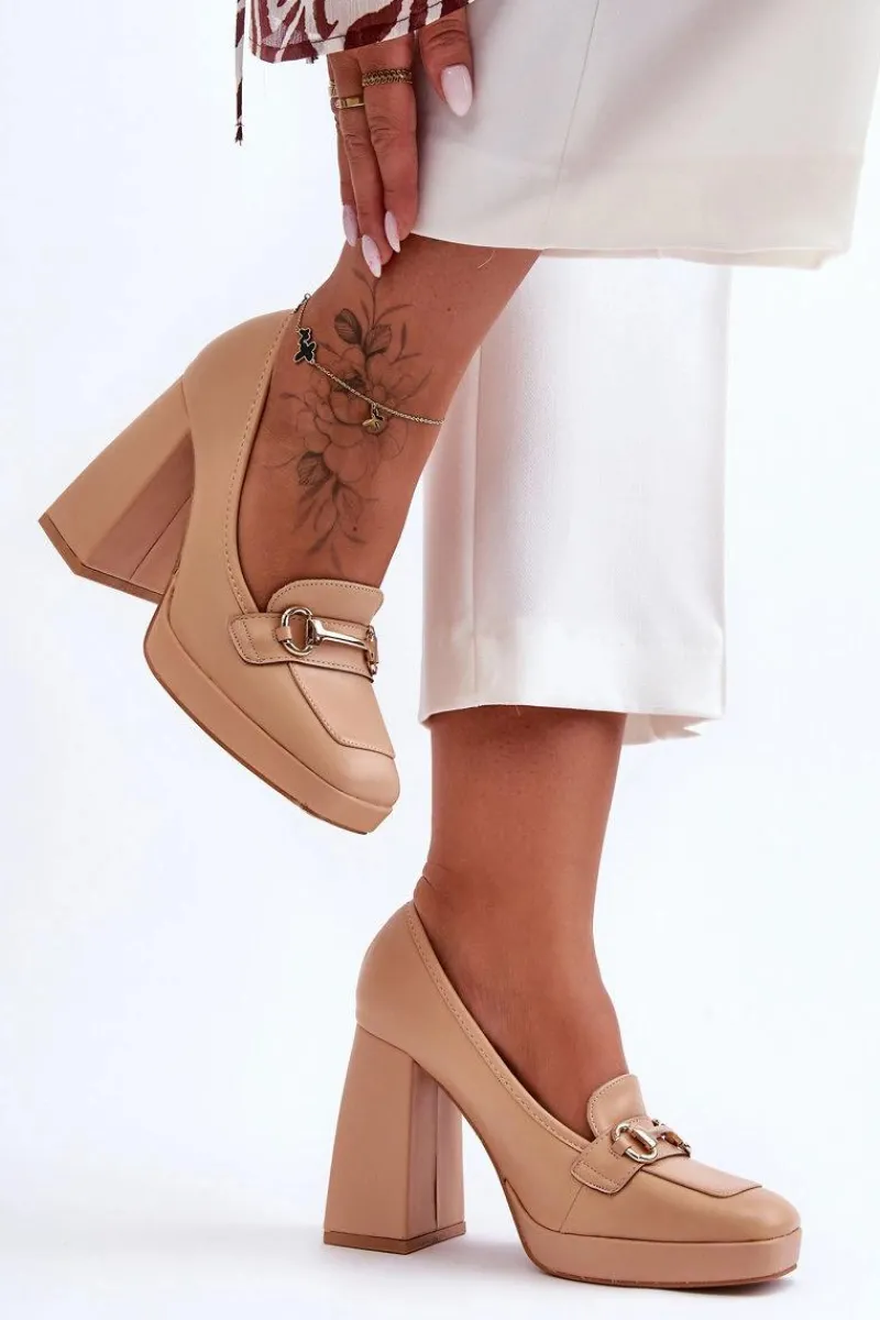 Boto Modne Skórzane Czółenka Nude Rouse Beżowy