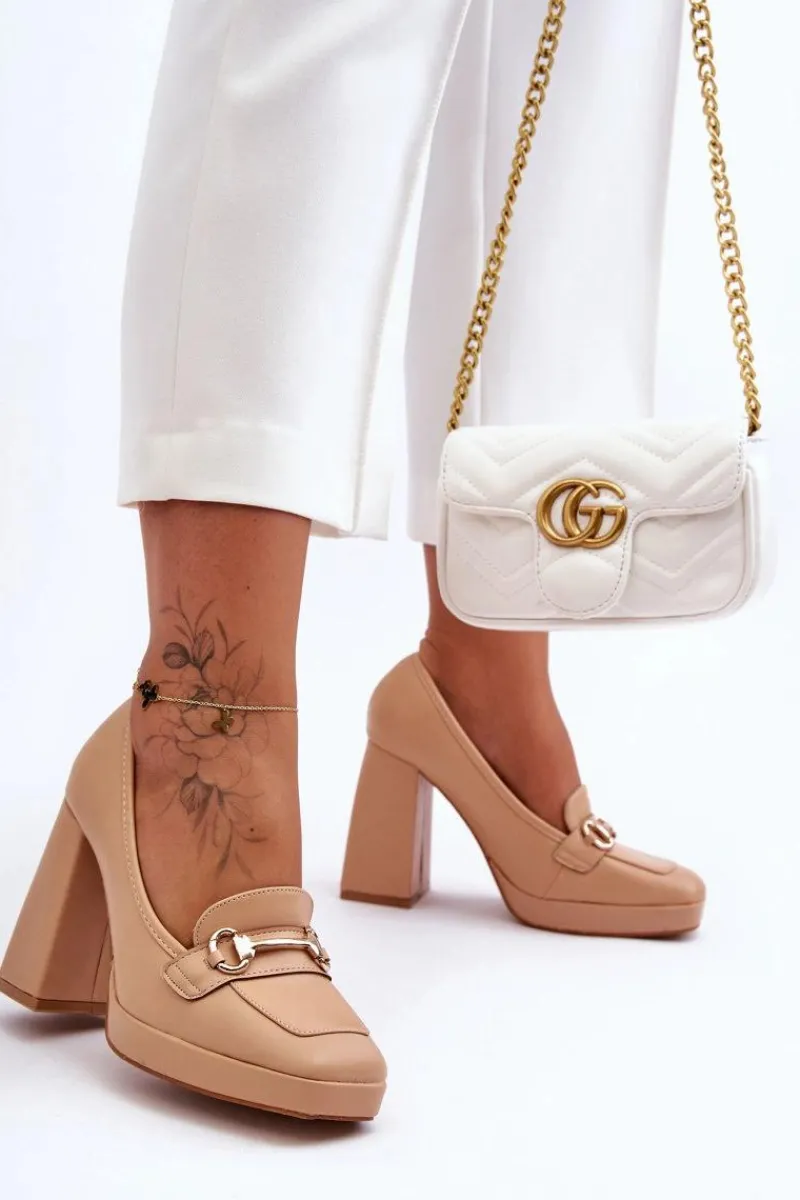 Boto Modne Skórzane Czółenka Nude Rouse Beżowy