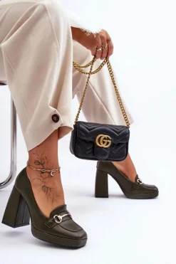 Czółenka Na Platformie|Czółenka Na Słupku>Boto Modne Skórzane Czółenka Zielone Rouse