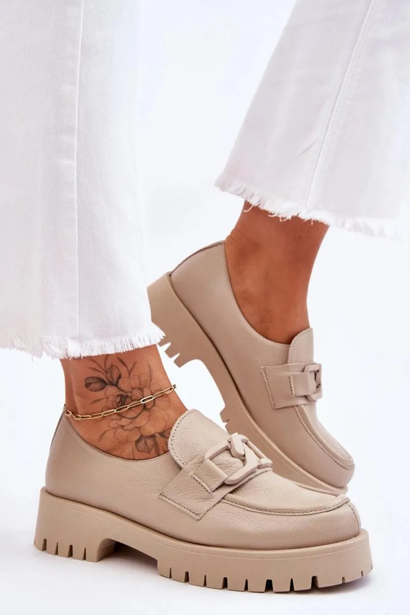 Półbuty Skórzane|Mokasyny Damskie Skórzane>Boto Modne Skórzane Półbuty Loafery Beżowe Lemar Rayhan