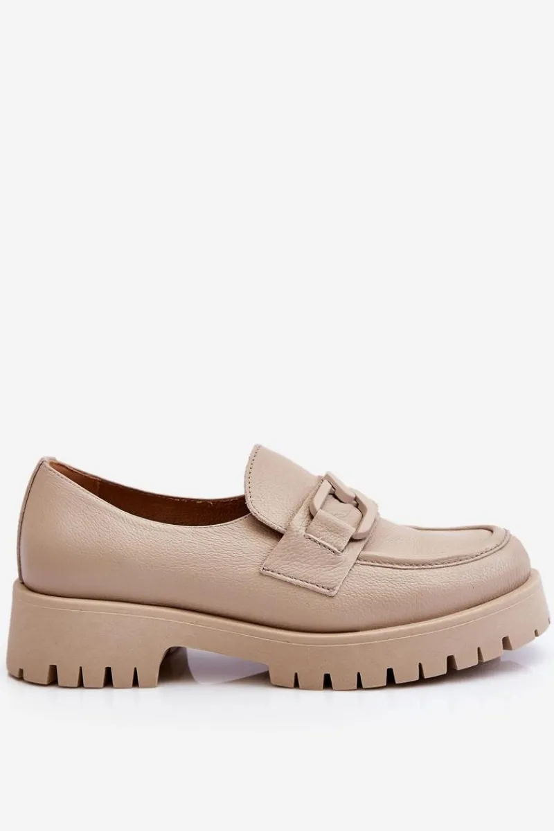 Półbuty Skórzane|Mokasyny Damskie Skórzane>Boto Modne Skórzane Półbuty Loafery Beżowe Lemar Rayhan