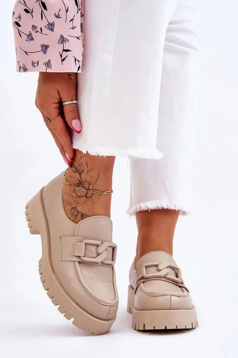 Półbuty Skórzane|Mokasyny Damskie Skórzane>Boto Modne Skórzane Półbuty Loafery Beżowe Lemar Rayhan