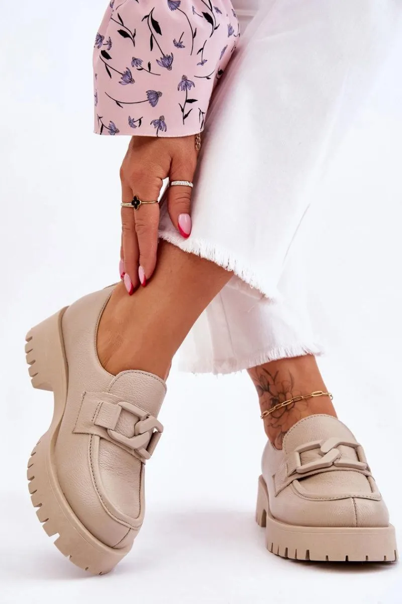 Półbuty Skórzane|Mokasyny Damskie Skórzane>Boto Modne Skórzane Półbuty Loafery Beżowe Lemar Rayhan