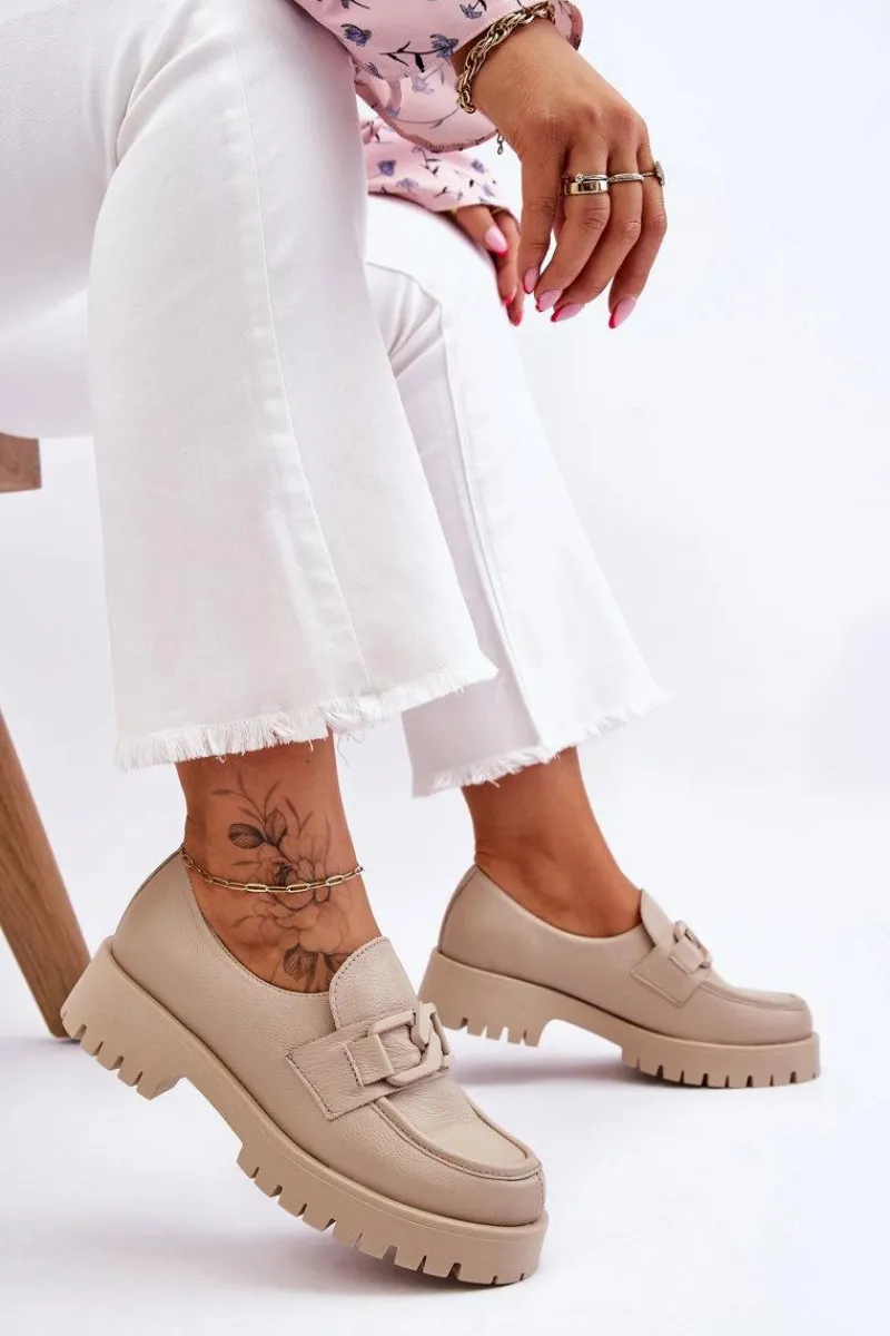 Półbuty Skórzane|Mokasyny Damskie Skórzane>Boto Modne Skórzane Półbuty Loafery Beżowe Lemar Rayhan