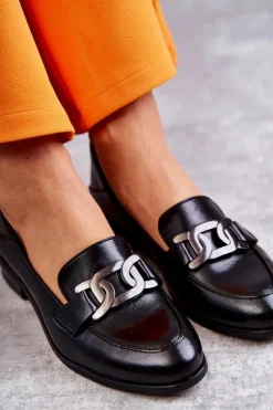 Sale Buty damskie Vinceza Modne Skórzane Półbuty Loafery Czarne Trine