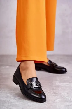 Sale Buty damskie Vinceza Modne Skórzane Półbuty Loafery Czarne Trine