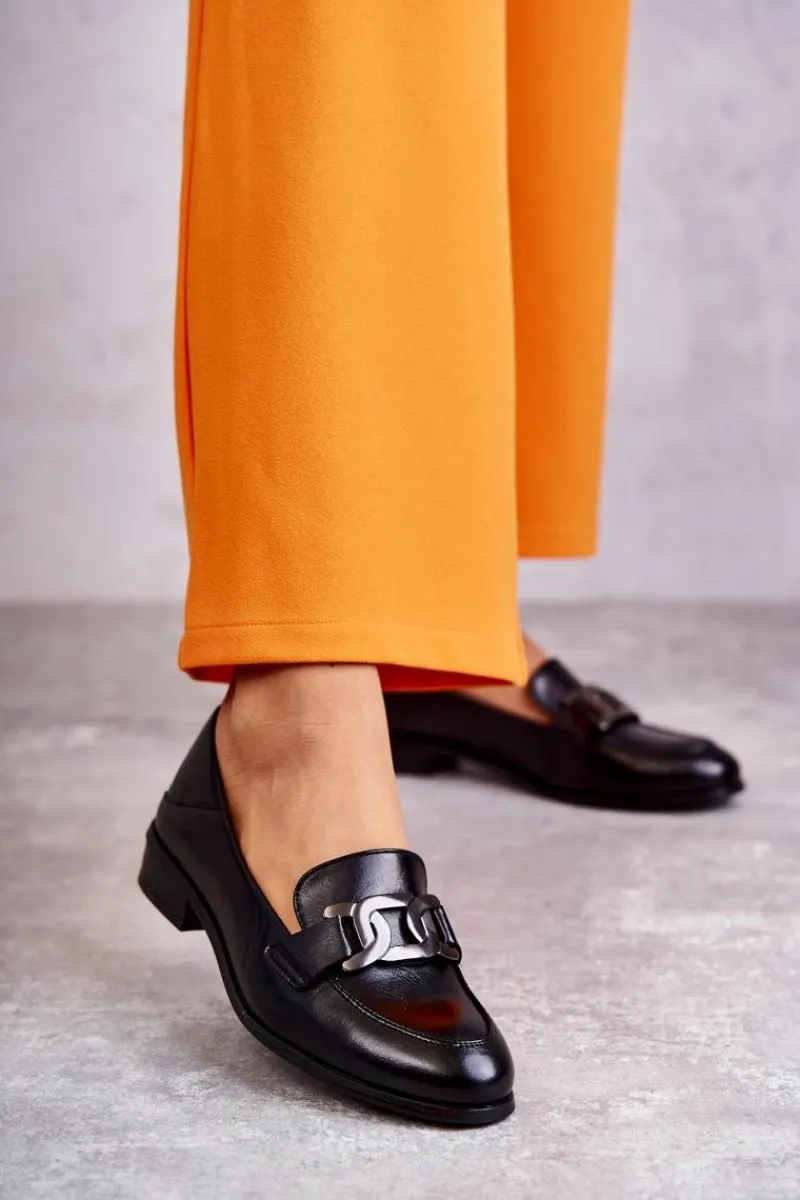 Sale Buty damskie Vinceza Modne Skórzane Półbuty Loafery Czarne Trine