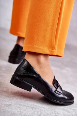 Sale Buty damskie Vinceza Modne Skórzane Półbuty Loafery Czarne Trine