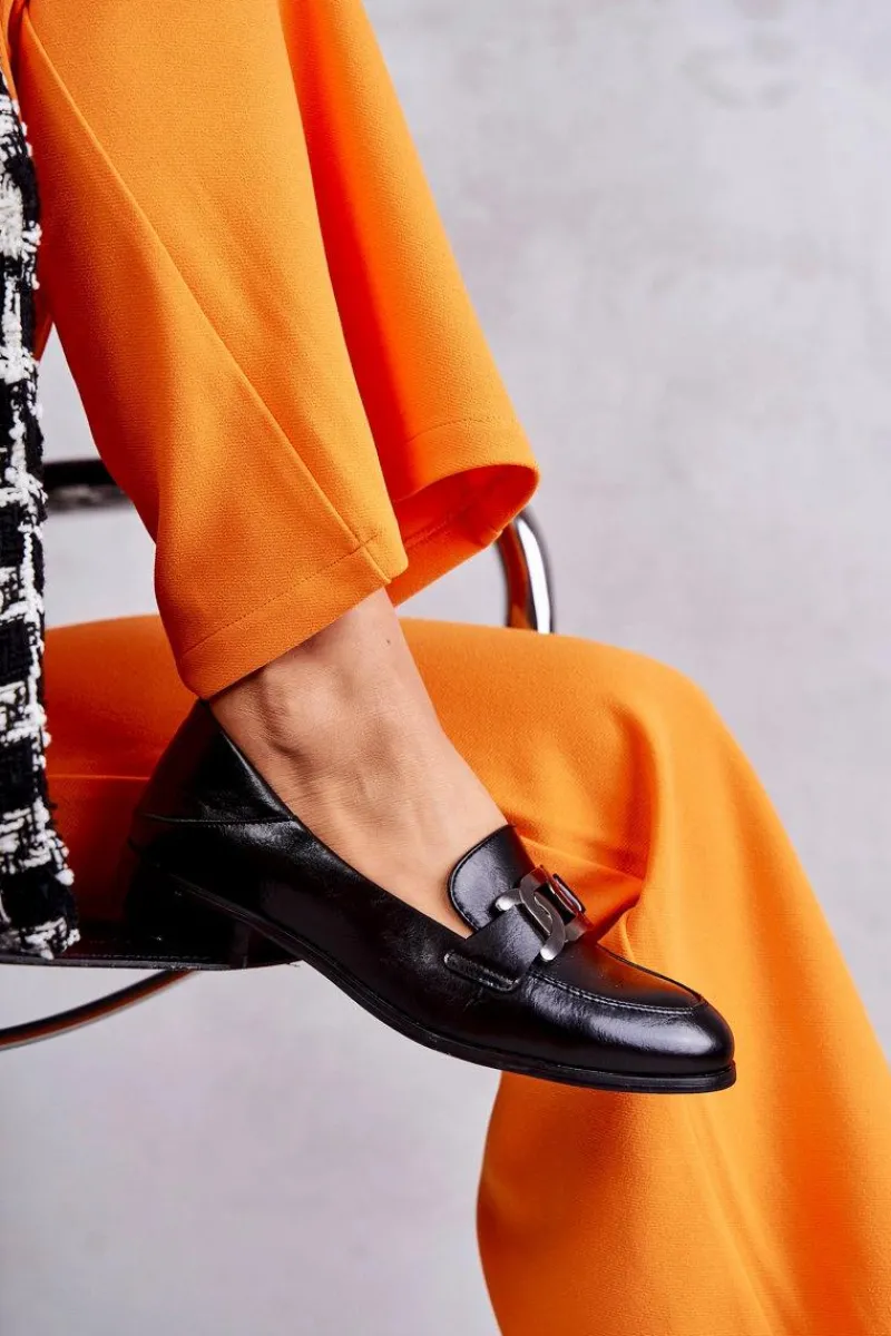 Sale Buty damskie Vinceza Modne Skórzane Półbuty Loafery Czarne Trine