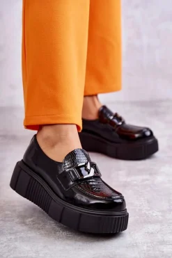 Półbuty Skórzane>Boto Modne Skórzane Półbuty Na Platformie Czarne Marsol