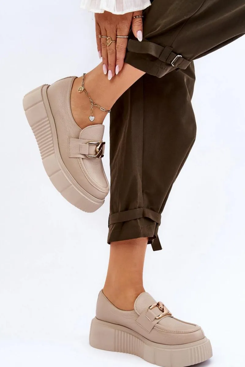 Półbuty Skórzane|Mokasyny Na Platformie>Boto Modne Skórzane Półbuty Na Platformie Beżowe Lemar Marsol