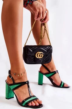 Sandały Na Obcasie>Boto Modne Skórzane Sandałki Na Słupku Zielone Passion