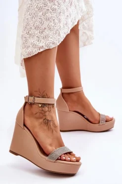 Sandały Na Koturnie>Boto Modne Skórzane Sandały Na Koturnie Nude Arwen