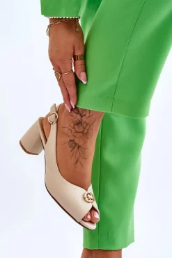 Best Modne Skórzane Sandały Na Obcasie Beżowe Hette Damskie Sandały Na Obcasie