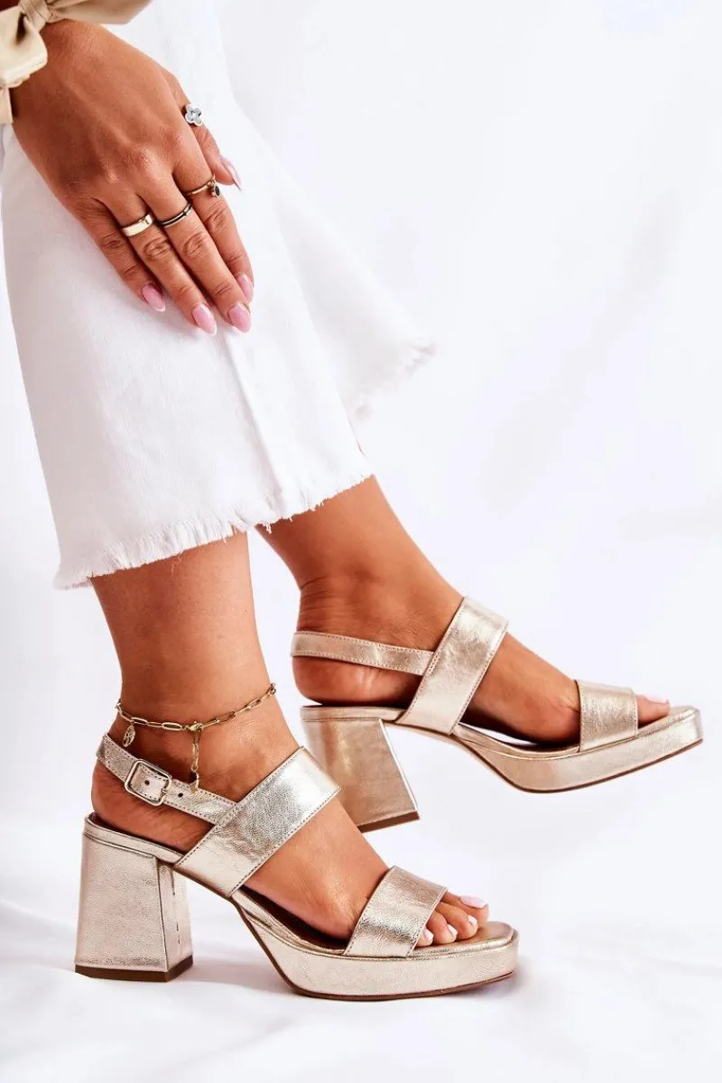 Best Maciejka Modne Skórzane Sandały Na Obcasie 05522-25 Złote