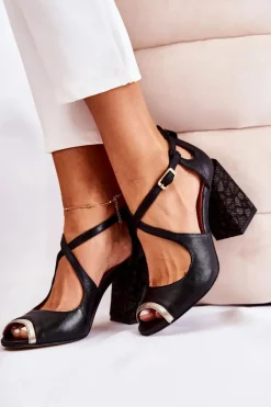 Best Maciejka Modne Skórzane Sandały Na Słupku 05513-01 Czarne