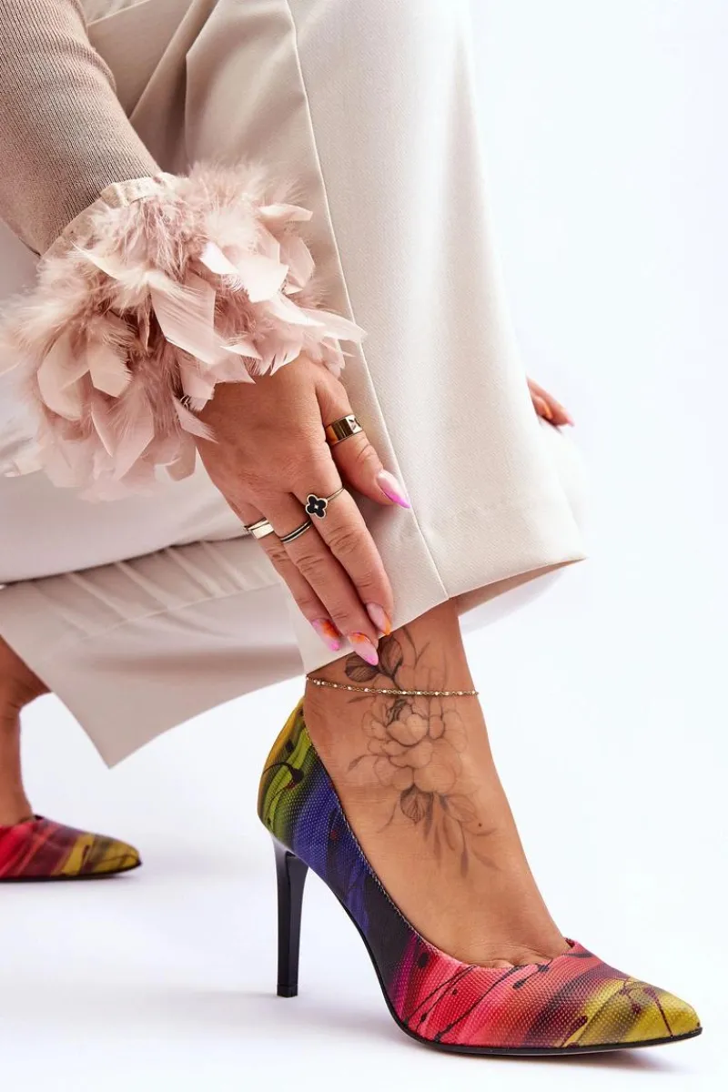 Czółenka Klasyczne>Boto Modne Skórzane Szpilki Lewski Shoes 2659 Multikolor