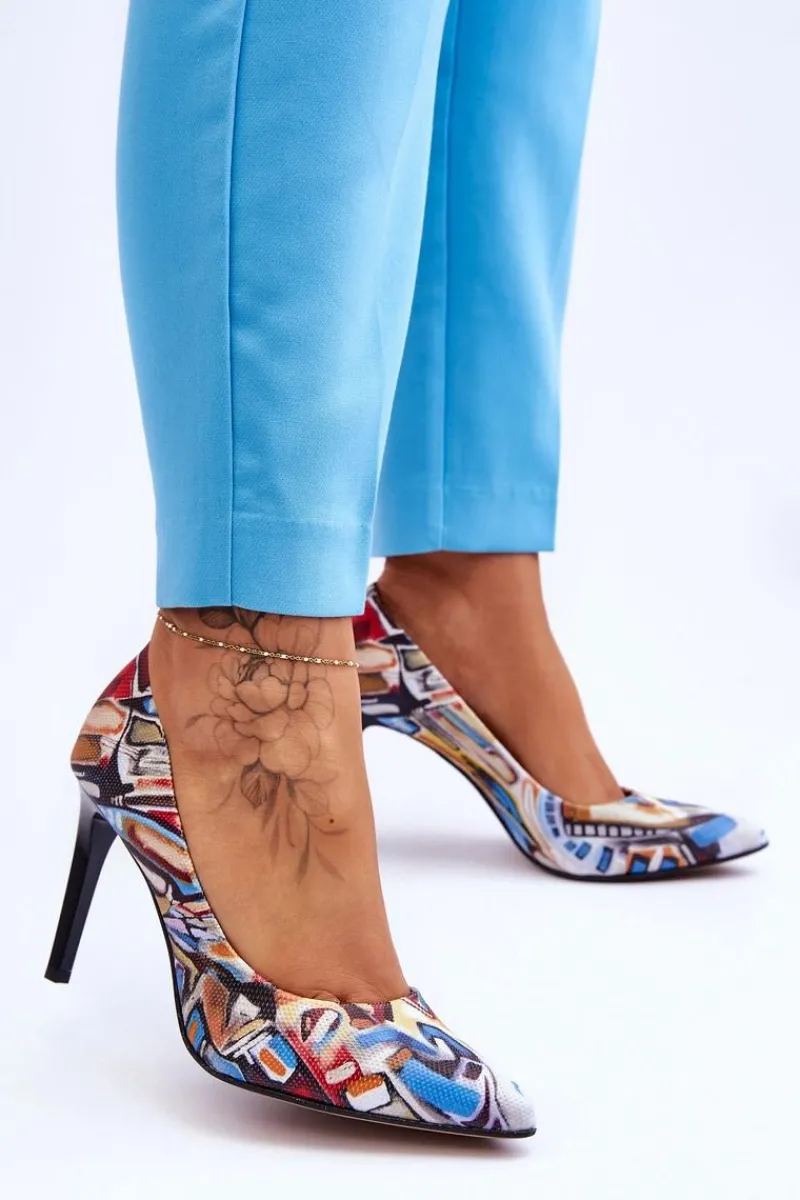 Czółenka Klasyczne>Boto Modne Skórzane Szpilki Lewski Shoes 2659 Czarno-Niebieskie