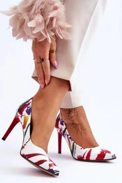 Discount Boto Modne Skórzane Szpilki Lewski Shoes 2659 Biało-Czerwone