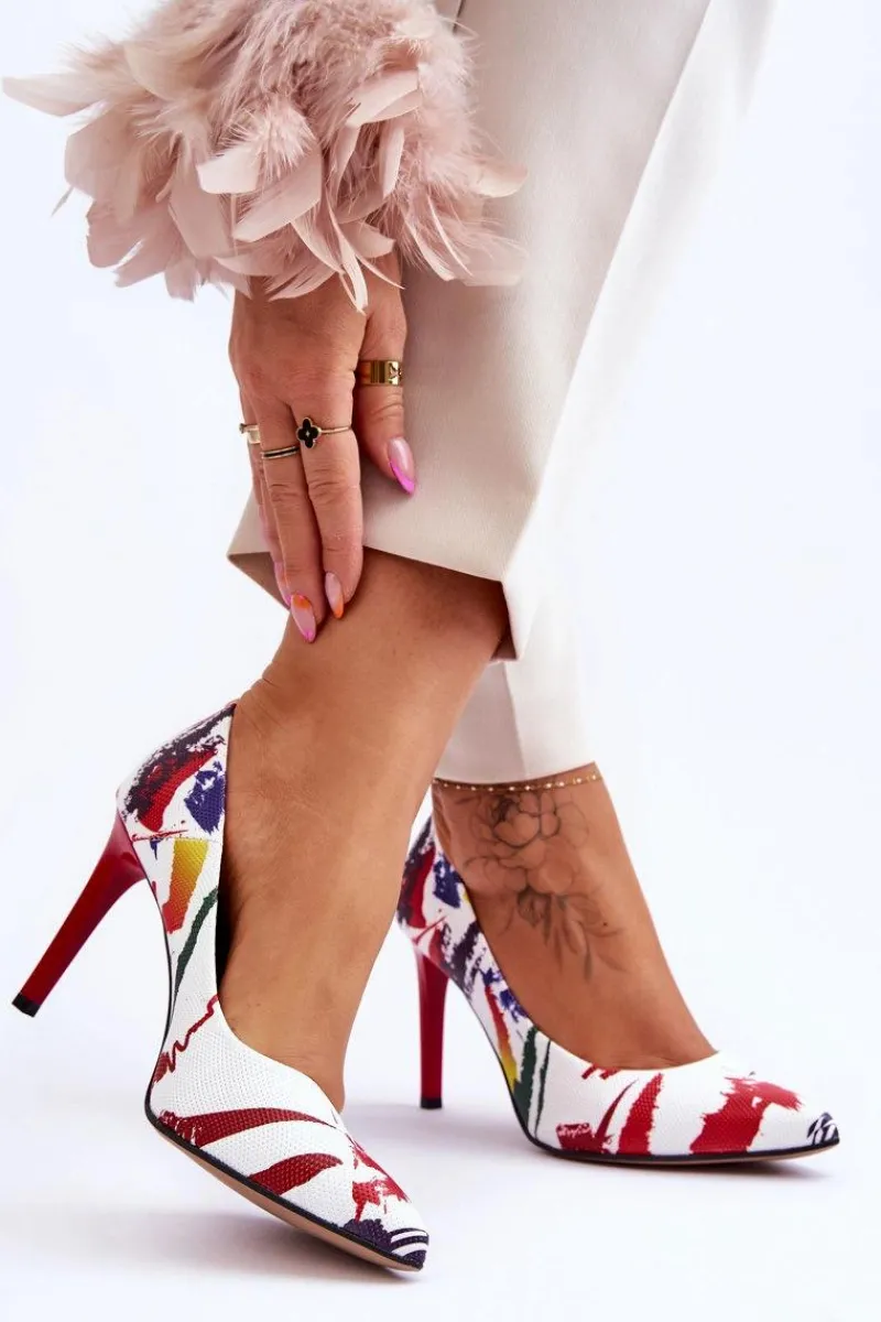 Discount Boto Modne Skórzane Szpilki Lewski Shoes 2659 Biało-Czerwone