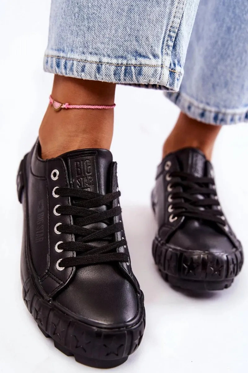 Trampki Damskie Big Star|Trampki Damskie Niskie>Big Star Shoes Modne Skórzane Trampki Big Star KK274143 Czarne