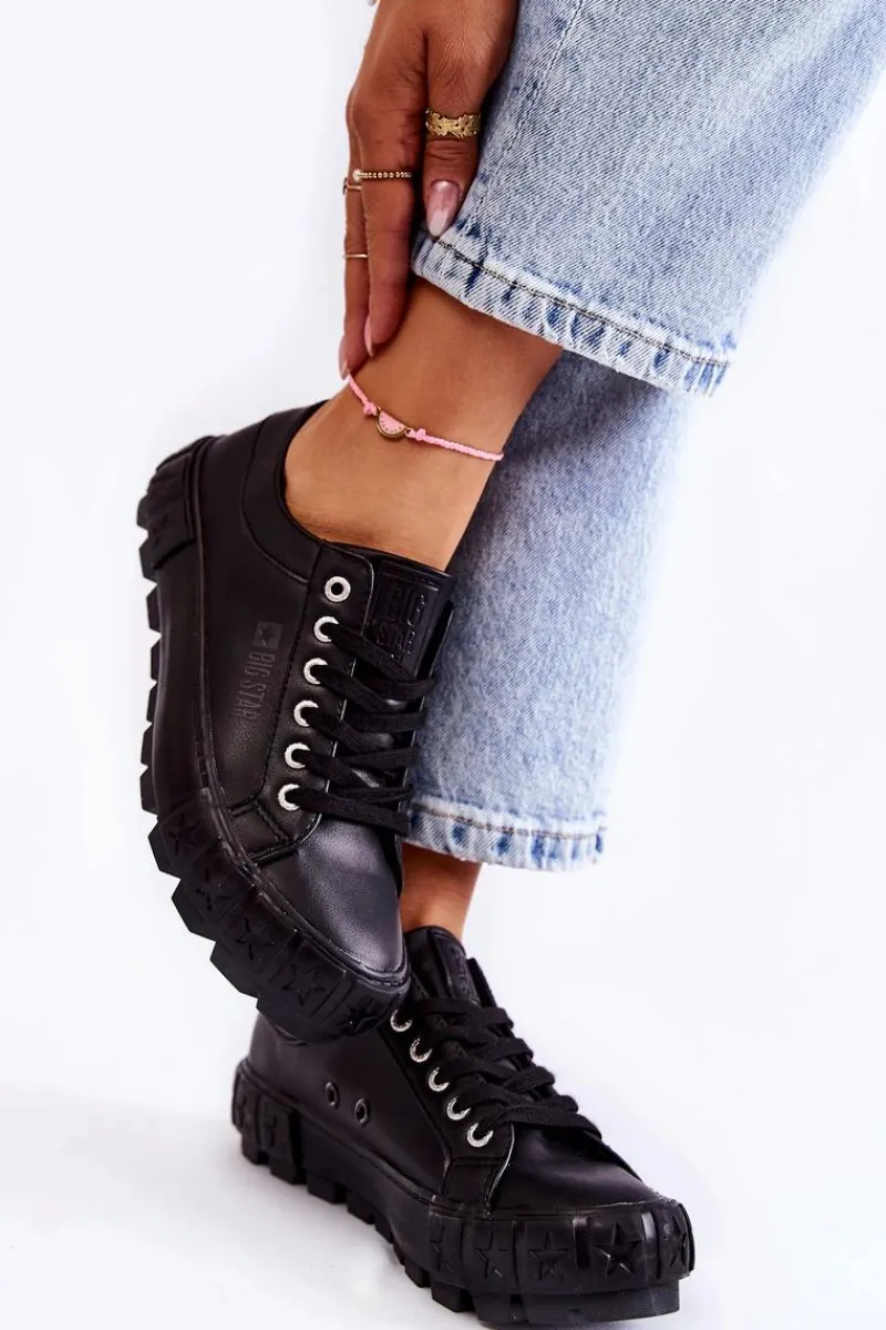 Trampki Damskie Big Star|Trampki Damskie Niskie>Big Star Shoes Modne Skórzane Trampki Big Star KK274143 Czarne