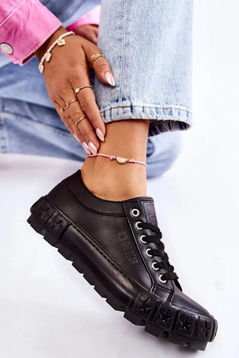 Trampki Damskie Big Star|Trampki Damskie Niskie>Big Star Shoes Modne Skórzane Trampki Big Star KK274143 Czarne