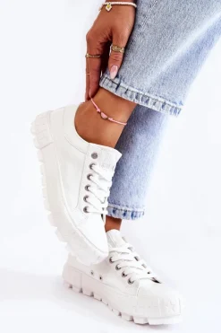 Clearance Modne Skórzane Trampki Big Star KK274142 Białe Damskie Trampki Damskie Big Star|Trampki Damskie Niskie