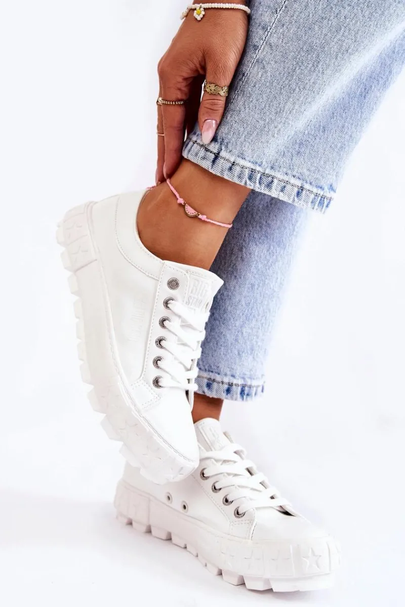 Clearance Modne Skórzane Trampki Big Star KK274142 Białe Damskie Trampki Damskie Big Star|Trampki Damskie Niskie