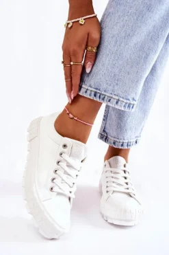 Clearance Modne Skórzane Trampki Big Star KK274142 Białe Damskie Trampki Damskie Big Star|Trampki Damskie Niskie