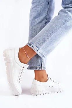 Clearance Modne Skórzane Trampki Big Star KK274142 Białe Damskie Trampki Damskie Big Star|Trampki Damskie Niskie