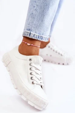 Clearance Modne Skórzane Trampki Big Star KK274142 Białe Damskie Trampki Damskie Big Star|Trampki Damskie Niskie