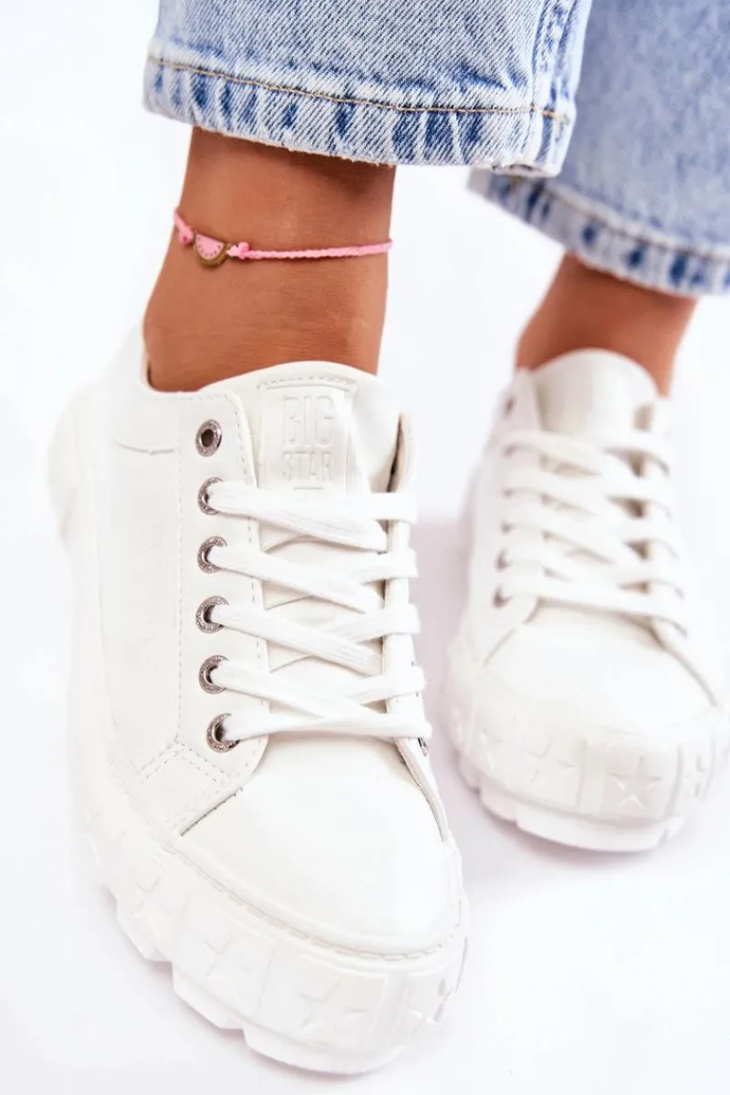 Clearance Modne Skórzane Trampki Big Star KK274142 Białe Damskie Trampki Damskie Big Star|Trampki Damskie Niskie