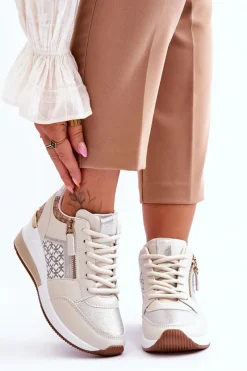 Sneakersy Damskie>Boto Modne Sneakersy Damskie Na Koturnie Beżowe Jolly