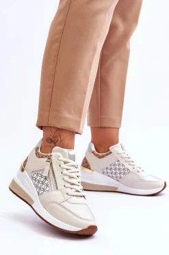 Sneakersy Damskie>Boto Modne Sneakersy Damskie Na Koturnie Beżowe Jolly