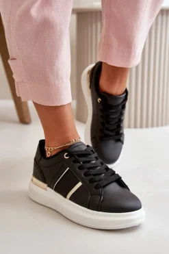 Online Modne Sneakersy Damskie Na Platformie Z Eko Skóry Czarne Nevisase Damskie Buty Sportowe Na Platformie|Sneakersy Damskie