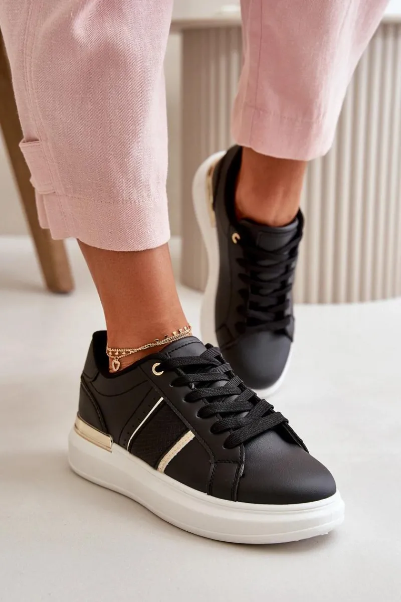 Online Modne Sneakersy Damskie Na Platformie Z Eko Skóry Czarne Nevisase Damskie Buty Sportowe Na Platformie|Sneakersy Damskie