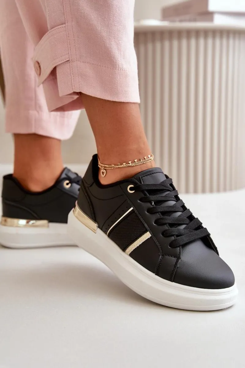 Online Modne Sneakersy Damskie Na Platformie Z Eko Skóry Czarne Nevisase Damskie Buty Sportowe Na Platformie|Sneakersy Damskie