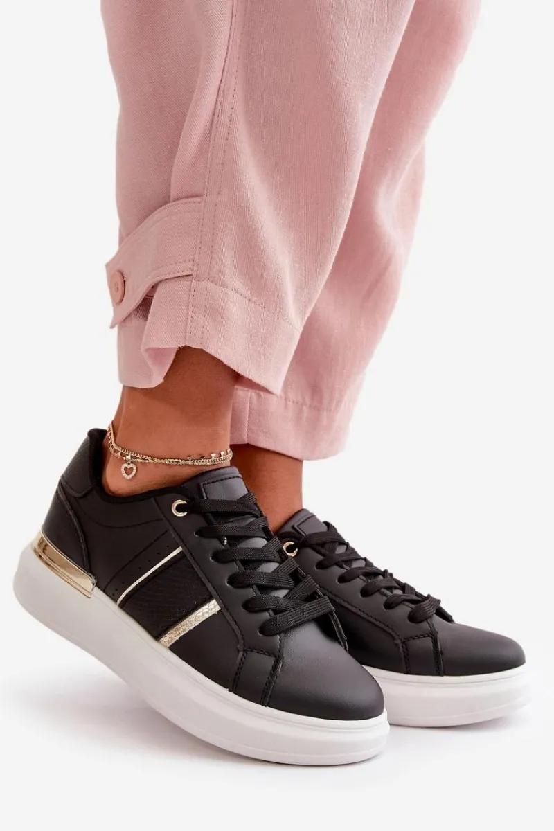 Online Modne Sneakersy Damskie Na Platformie Z Eko Skóry Czarne Nevisase Damskie Buty Sportowe Na Platformie|Sneakersy Damskie