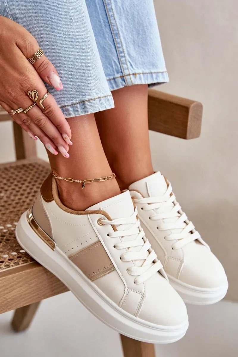 New Modne Sneakersy Damskie Na Platformie Z Eko Skóry Brązowe Nevisase Damskie Buty Sportowe Na Platformie|Sneakersy Damskie