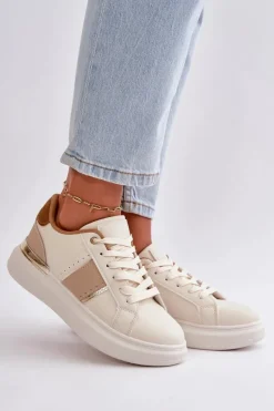 New Modne Sneakersy Damskie Na Platformie Z Eko Skóry Brązowe Nevisase Damskie Buty Sportowe Na Platformie|Sneakersy Damskie