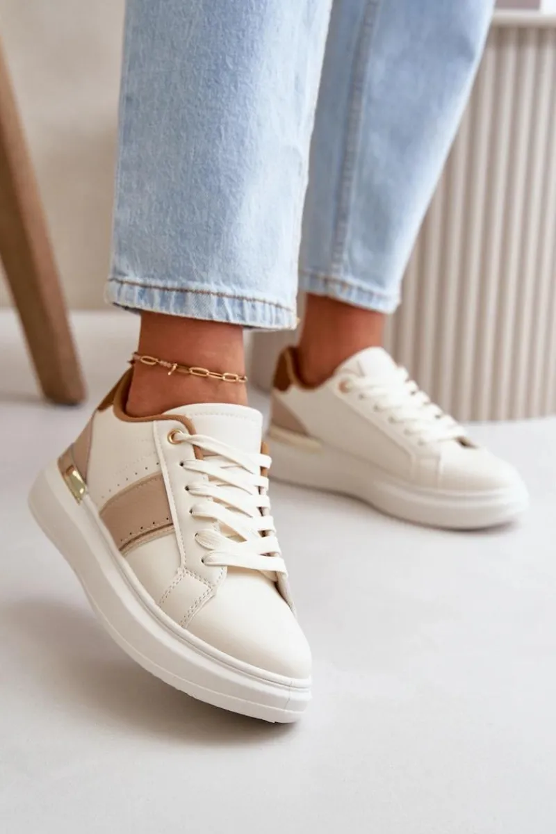 New Modne Sneakersy Damskie Na Platformie Z Eko Skóry Brązowe Nevisase Damskie Buty Sportowe Na Platformie|Sneakersy Damskie