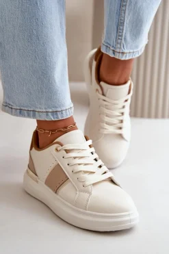 New Modne Sneakersy Damskie Na Platformie Z Eko Skóry Brązowe Nevisase Damskie Buty Sportowe Na Platformie|Sneakersy Damskie