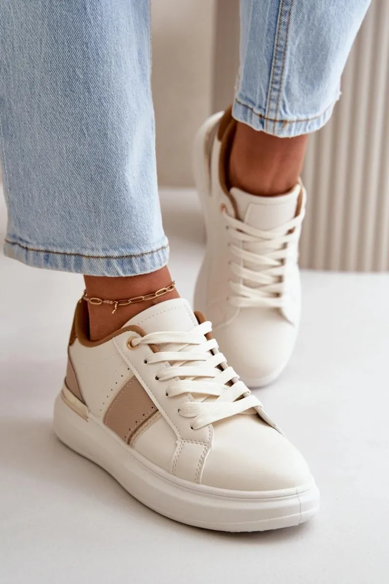 New Modne Sneakersy Damskie Na Platformie Z Eko Skóry Brązowe Nevisase Damskie Buty Sportowe Na Platformie|Sneakersy Damskie