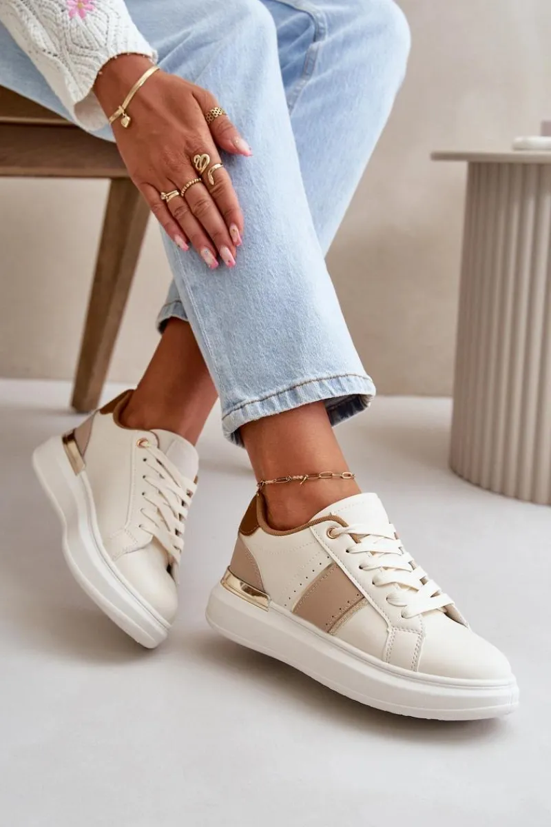 New Modne Sneakersy Damskie Na Platformie Z Eko Skóry Brązowe Nevisase Damskie Buty Sportowe Na Platformie|Sneakersy Damskie