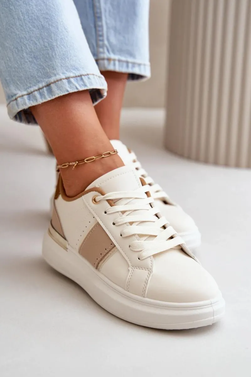 New Modne Sneakersy Damskie Na Platformie Z Eko Skóry Brązowe Nevisase Damskie Buty Sportowe Na Platformie|Sneakersy Damskie