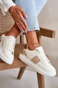 New Modne Sneakersy Damskie Na Platformie Z Eko Skóry Brązowe Nevisase Damskie Buty Sportowe Na Platformie|Sneakersy Damskie